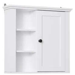 Armoire haute murale de salle de bain ou WC placard 1 porte 3 niches dim. 53L x 14,5l x 50,5H cm MDF panneaux particules blanc