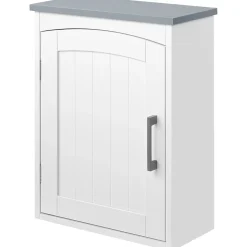 Armoire haute murale de salle de bain ou WC - placard porte avec étagère réglable - dim. 41L x 18l x 52H cm - MDF blanc gris