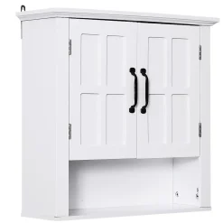 Armoire haute murale de salle de bain ou WC 2 portes 2 étagères niche dim. 60 x 20 x 58 cm blanc