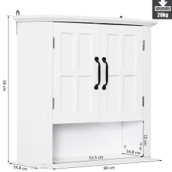 Armoire haute murale de salle de bain ou WC 2 portes 2 étagères niche dim. 60 x 20 x 58 cm blanc