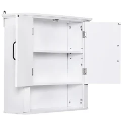Armoire haute murale de salle de bain ou WC 2 portes 2 étagères niche dim. 60 x 20 x 58 cm blanc