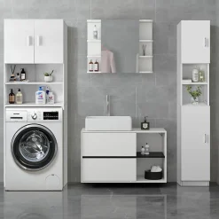 Armoire haute salle de bain colonne blanc MDF 30x190x25 cm
