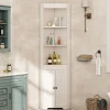 Armoire haute salle de bain blanche, 3 compartiments ouverts, portes à charnières résistantes à l'humidité, étagères coulissantes