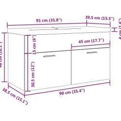 Armoire lavabo de bain avec bassin intégré chêne artisanal vidaXL