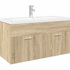 Armoire lavabo de salle de bain et bassin intégré chêne sonoma vidaXL