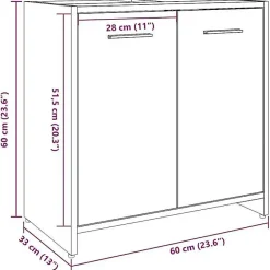 Armoire lavabo de salle de bain chêne artisanal 60x33x60 cm vidaXL