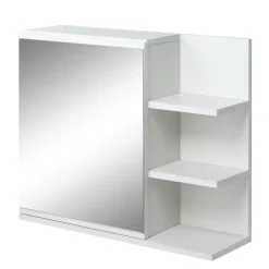 Armoire miroir de salle de bain avec étagère - 3 étagères latérales - kit installation murale fourni - panneaux particules blanc