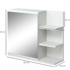 Armoire miroir de salle de bain avec étagère - 3 étagères latérales - kit installation murale fourni - panneaux particules blanc
