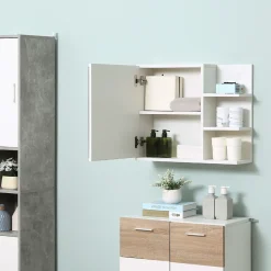 Armoire miroir de salle de bain avec étagère - 3 étagères latérales - kit installation murale fourni - panneaux particules blanc