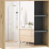 Armoire miroir de salle de bain - 2 portes, étagère, 3 niches - dim. 60 x 20 x 60 cm - effet bois clair naturel