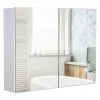 Armoire miroir de salle de bain armoire murale double portes et étagères dim. 80L x 15l x 60H cm MDF blanc