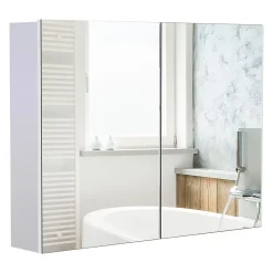 Armoire miroir de salle de bain armoire murale double portes et étagères dim. 80L x 15l x 60H cm MDF blanc