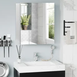 Armoire miroir de salle de bain armoire murale 3 portes 2 étagères dim. 70L x 15l x 60H cm MDF blanc