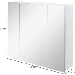 Armoire miroir de salle de bain armoire murale 3 portes 2 étagères dim. 70L x 15l x 60H cm MDF blanc