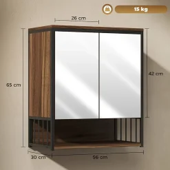 Armoire miroir murale salle de bain 2 portes design - étagère, niche - métal noir effet bois noyer