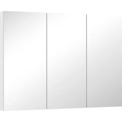 Armoire miroir murale salle de bain design 3 portes 4 étagères 91 x 11 x 65 cm blanc