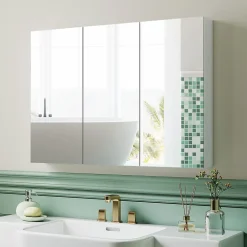 Armoire miroir murale salle de bain design 3 portes 4 étagères 91 x 11 x 65 cm blanc