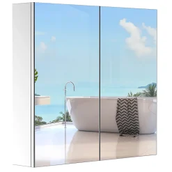 Armoire miroir rangement toilette salle de bain meuble mural dim. 60L x 12l x 55H cm acier inox.