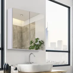 Armoire miroir rangement toilette salle de bain meuble mural dim. 60L x 12l x 55H cm acier inox.