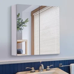 Armoire miroir rangement toilette salle de bain meuble mural dim. 60L x 12l x 55H cm acier inox.