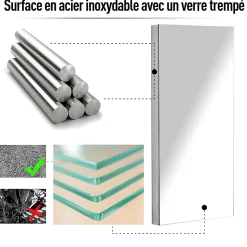 Armoire miroir salle de bain armoire de toilette murale meuble d'angle 2 étagères dim. 30L x 18,4l x 60H cm acier inox.