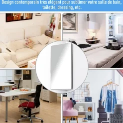 Armoire miroir salle de bain armoire de toilette murale meuble d'angle 2 étagères dim. 30L x 18,4l x 60H cm acier inox.