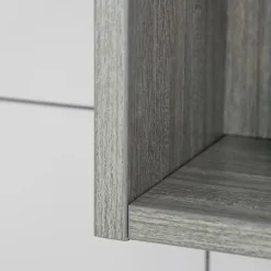 Armoire miroir salle de bain 3 portes 5 étagères, niche - 90 x 15 x 75 cm - effet bois gris