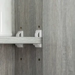 Armoire miroir salle de bain 3 portes 5 étagères, niche - 90 x 15 x 75 cm - effet bois gris