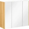 Armoire miroir salle de bain 3 portes 4 étagères aspect bois clair blanc