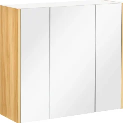 Armoire miroir salle de bain 3 portes 4 étagères aspect bois clair blanc