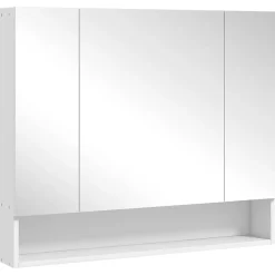 Armoire miroir salle de bain 3 portes 5 étagères, niche - 90 x 15 x 75 cm - blanc
