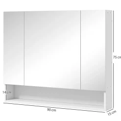 Armoire miroir salle de bain 3 portes 5 étagères, niche - 90 x 15 x 75 cm - blanc