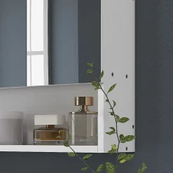 Armoire miroir salle de bain 3 portes 5 étagères, niche - 90 x 15 x 75 cm - blanc