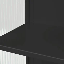 Armoire Murale 2 Portes avec Porte-Serviettes et Étagère Ouverte, Meuble en Verre et Métal pour Salle de Bain - 60x23x78 cm - Noir