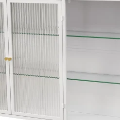 Armoire Murale 3 Portes en Verre et Métal - Meuble de Rangement Suspendu pour Cuisine et Salon, 90x16x70 cm, Blanc