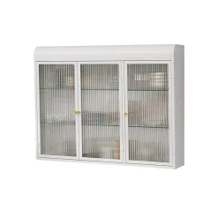 Armoire Murale 3 Portes en Verre et Métal - Meuble de Rangement Suspendu pour Cuisine et Salon, 90x16x70 cm, Blanc