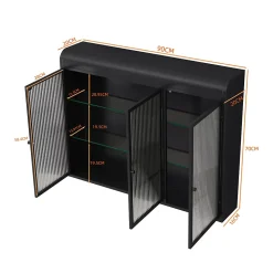 Armoire Murale 3 Portes Salle de Bain design Moderne avec Cadre Métal Noir et Verre, Meuble de Rangement, Noir
