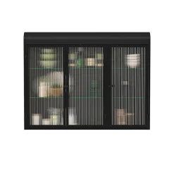 Armoire Murale 3 Portes Salle de Bain design Moderne avec Cadre Métal Noir et Verre, Meuble de Rangement, Noir