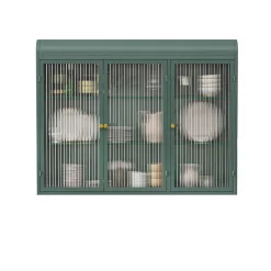 Armoire Murale 3 Portes Salle de Bain design Moderne avec Cadre Métal Vert et Verre, Meuble de Rangement, Vert foncé