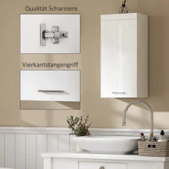 Armoire murale blanche avec porte, meuble salle de bain et cuisine à 2 étagères, armoire à pharmacie 37,2x24,5x76,8 cm