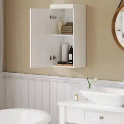 Armoire murale blanche avec porte, meuble salle de bain et cuisine à 2 étagères, armoire à pharmacie 37,2x24,5x76,8 cm