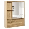 Armoire murale de rangement salle de bain avec porte miroir couleur bois de chêne dim. 60L x 15l x H76 cm