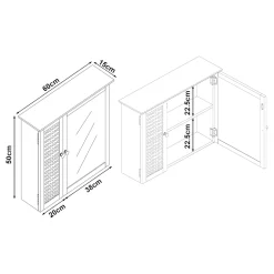 Armoire murale de salle de bain Karlsoey avec miroir MDF PVC effet rotin 50 x 60 x 15 cm blanc en.casa