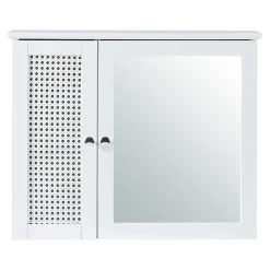 Armoire murale de salle de bain Karlsoey avec miroir MDF PVC effet rotin 50 x 60 x 15 cm blanc en.casa
