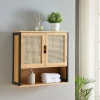 Armoire murale de salle de bain Tervola 60 x 60 x 20 cm noir naturel effet rotin en.casa
