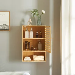 Armoire murale de salle de bain Gjesdal bambou 60 x 40 x 20 cm naturel en.casa