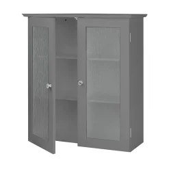 Armoire murale de salle de bain effet bois gris portes dépolies