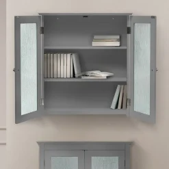 Armoire murale de salle de bain effet bois gris portes dépolies