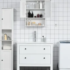 Armoire murale de salle de bain 2 portes - étagère, niche - dim. 60 x 20 x 70 cm - blanc