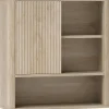 Armoire murale de salle de bain style bohème chic - porte coulissante, étagère, niche - effet bois clair